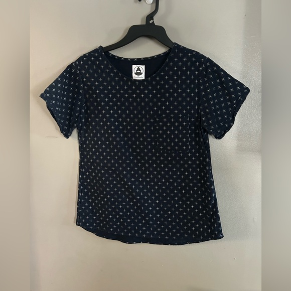 Tradlands Tops - Tradlands Shirt - navy w/white print 100% woven cotton short sleeve boxy cut